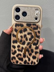 Magnetic Wireless Charging Phone Case Compatible With IPhone 17, Decorated With Rhinestones, Leopard Print Design, And Shockproof PC Material. Compatible With IPhone 15/14/13/12/11 Pro Max, 14 Plus/15 Plus, Rugged Phone Case With Drop Protection. - Multicolor - View 6