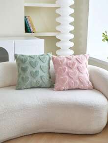 1pc Heart Embroidery Throw Pillow Cover, Home Decor For All Seasons