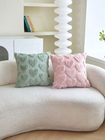 1pc Heart Embroidery Throw Pillow Cover, Home Decor For All Seasons