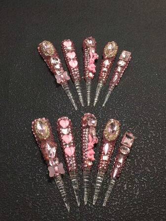 10 st handgjorda 3D-nagelkonstdekorationer, 7,7 mm tunn design, hög klack, kanin, fjärilsmetallaccessoarer med strass, lämplig för kvinnor, finns i 3 storlekar för fest, bal och vardagsbruk