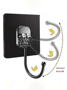 重型墙钩，自粘式挂钩，多用途衣帽毛巾钥匙收纳挂钩，防水衣架挂钩，适用于浴室、卫生间、厨房及其他家居场所 - 黑色 - 查看 5