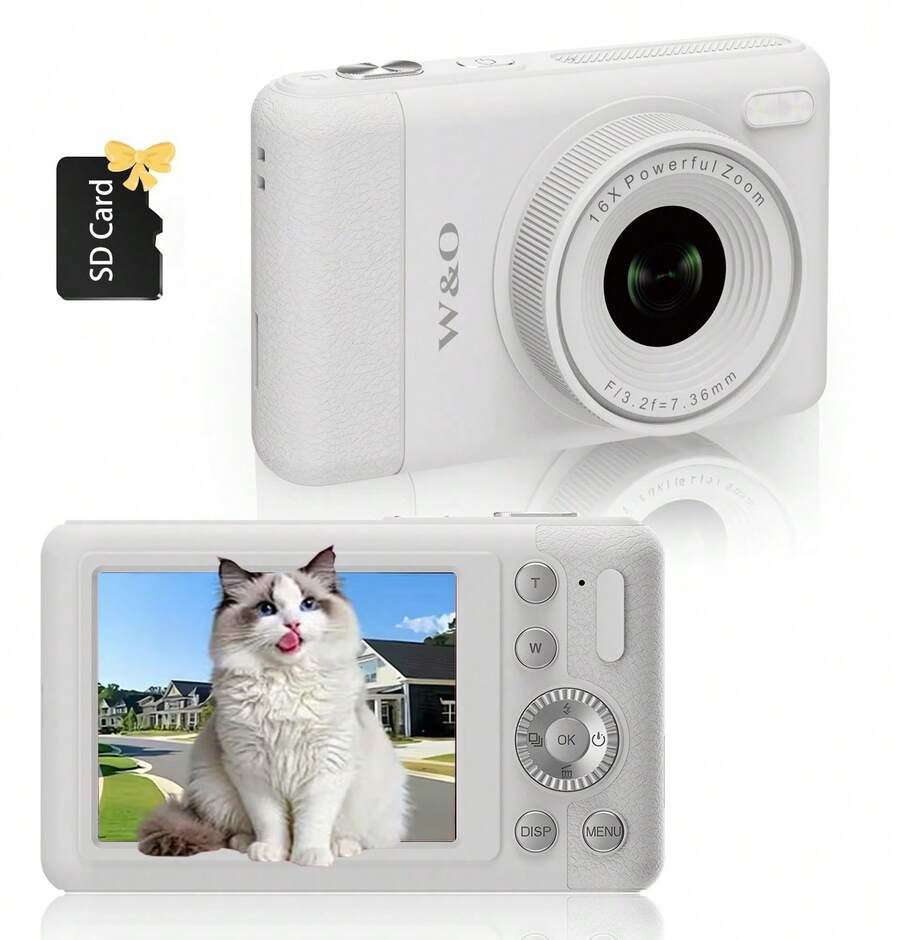 W&O [Instant Print Digital Camera] 3-In-1 Digital Camera With Instant 1-Second Photo Printing | 2.8" 1080P FHD Screen, 16X Zoom & CCD Sensor - Portable MP3 Player & Puzzle Games, Includes SD Card/USB Cable/Lanyard - 白色-Q8 - 查看 1