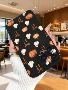 1 pieza Funda de teléfono con diseño de calabazas y fantasmas en estilo festivo, ideal para temporada de Halloween y amantes de la decoración temática otoñal, protección elevada para lente con diseño de ojo, resistente a golpes, compatible con iPhone17 ProMax/16/15/14/13/12/11/Plus/Pro/ProMax, compatible con Galaxy A34/A35/A54/A55, Galaxy S20/S21/S22/S23/S24/S25 Ultra/Plus, compatible con Galaxy/Redmi/Honor/OPPO/ViVo - Negro - Ver 4