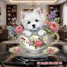 1Pc 2D Flat Acrylic Cute Puppy Diamond Art Painting Kit, 5D DIY Special Shape Crystal Bright Local Diamond Art Painting Mosaic Making Crafts, Handicraft Gifts, Office Desktop Decoration Art, If You Want To Make Your Home More Beautiful And Colorful, Diamond Pattern Can Help You Add Decorative Fun. No Frame - 彩色 - 查看 2