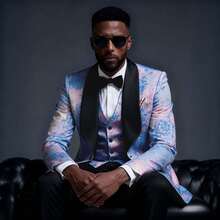 Mens Suits 3 Piece Graffiti Suit Single Breasted One Button Jackets Formal Dress Party Prom Tuxedo Suits Blazer Set - Màu Hồng baby - Xem 8