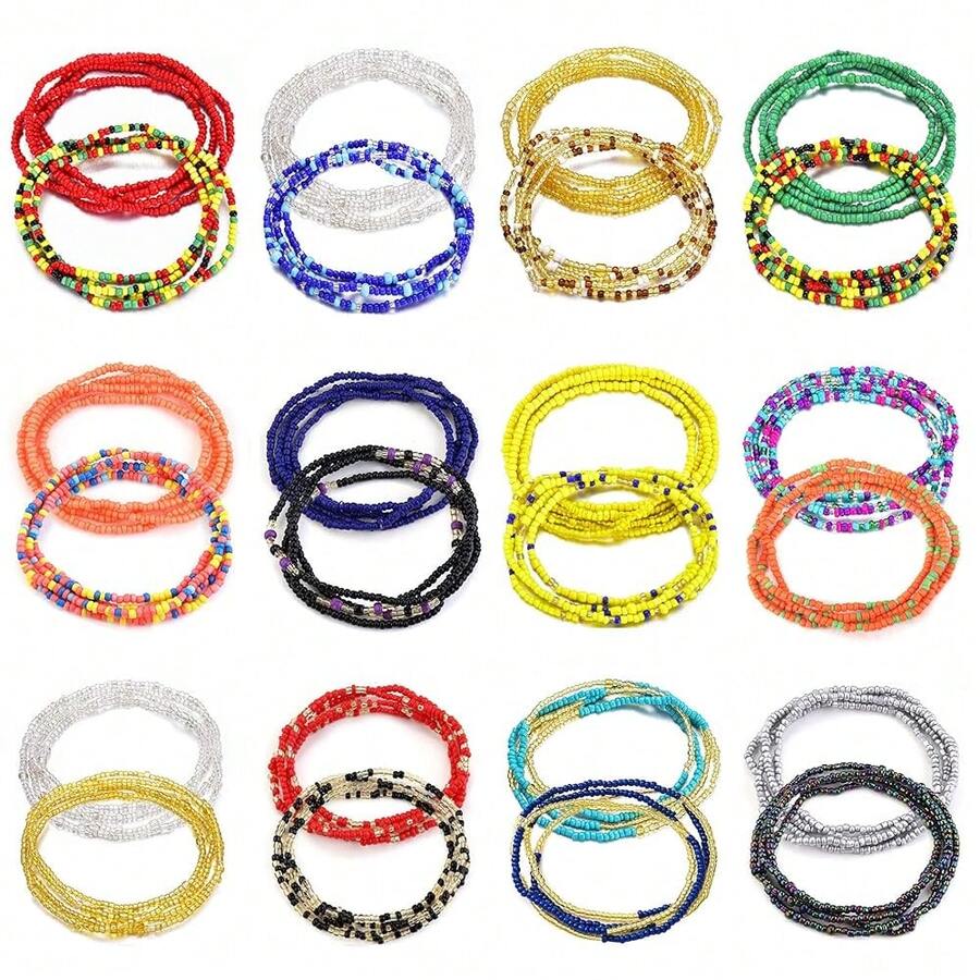 TOBENY SHIWE 24PCS Waist Bead Chains For Women Colorful Summer Body Chains Belly Beads Bikini Jewelry Chains Bead Waist Chains Set,StyleB - 風格B - 查看 1