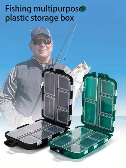 10-Fach doppelseitige Angelköderbox, kompakte Mehrkammer-Angelbox, tragbare Mehrkammer-Angelaufbewahrungsbox, wasserdichter Organizer für Angelköder, Haken und Köder, Karpfenangeln, Camping-Angelausrüstung, Angelzubehör, Angelausrüstung