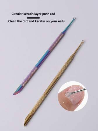 1pc/2pcs Double-Ended Cuticle Pusher Tool, Angled Nail Cleaner For Removing Dirt & Callus, Suitable For Manicure