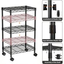 GSYY Small 3 Tier Shelves Sage Wire Shelng Unit Metal Shelf Adustabrganizers Sage Shelng With Wheels For Bathro Laundry Ro  Pantry12 D X 18 W X 30.7 H Black - 黑色 - 查看 6