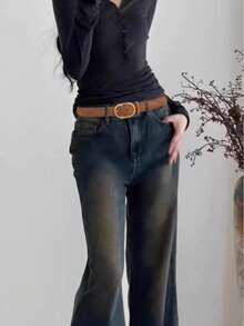 1pc Autumn/Winter New Ins-Style Retro American Suede Matte Leather 1.1 Inch Wide Waist Belt, Niche Personalized Cinched Waist Leather Belt, Western Style Fashion Versatile Slimming Design, New Style Pants Belt - Multicolor - View 6