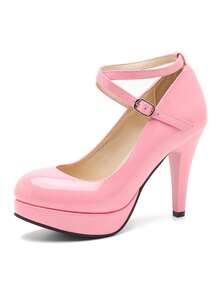 MAIERNISI JESSI Women's Platform High Heels Closed Toe Pumps Strappy Cross Ankle Strap Shoes - Hồng - Xem 12