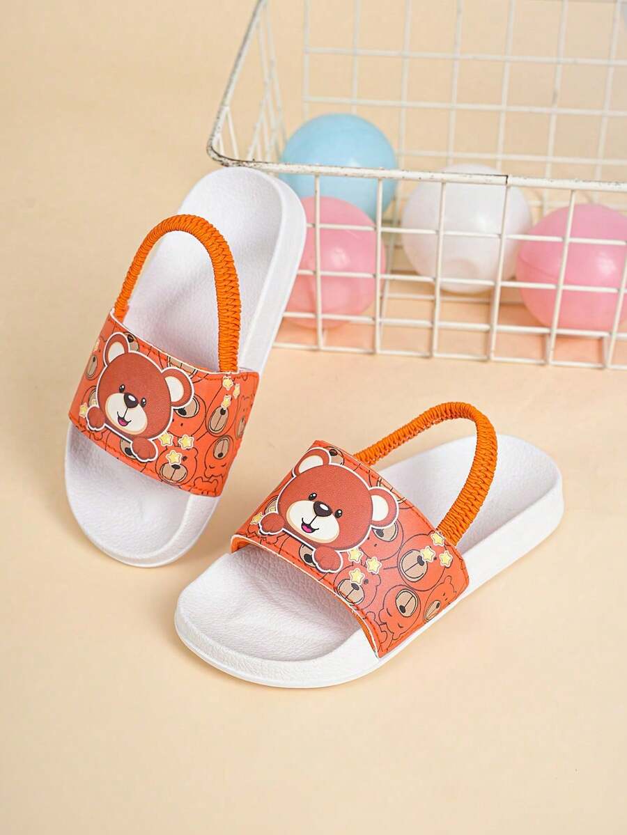 Chanclas para bebé con correa elástica, diseño de dibujos animados, fácil de poner y quitar, suaves y cómodas, antideslizantes, adecuadas para niños, para interiores y exteriores, excelentes para uso diario y vacaciones - Naranja - Ver 1