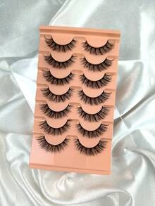 7 pares de pestañas de ojo de gato esponjosas y desordenadas, de banda negra, largas y naturales, con extremos alados que alargan los ojos, pestañas postizas de visón natural con efecto de maquillaje natural, fáciles de usar y adecuadas para principiantes - Negro - Ver 6