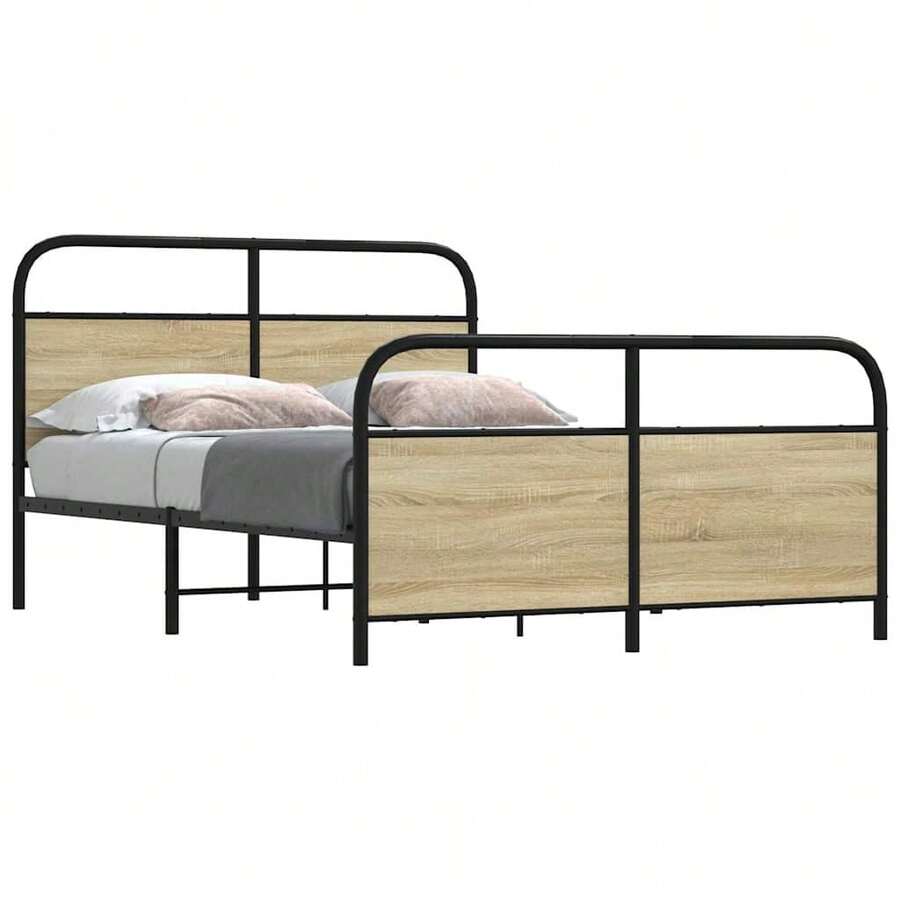 vidaXL Bettgestell Ohne Matratze 120x190 Cm Sonoma-Eiche Holzwerkstoff - Brown - View 1