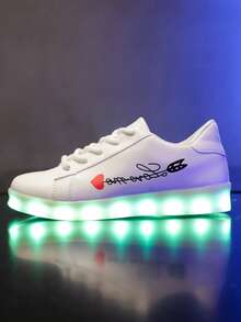 LED 7-Color Glowing Shoes, USB Rechargeable Glow In The Dark Shoes For Adults, Men & Women, Students, Dance Performance, Halloween, Holidays, Couples, Leather, Spring/Autumn/Summer/Winter, Casual Sneakers, Chunky Sneakers - White - View 8