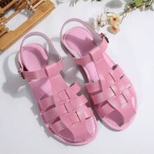 New Woven Retro Pig Cage Sandals For Women, Flat, Fashion, Versatile, Summer - Watermelon Pink - View 7