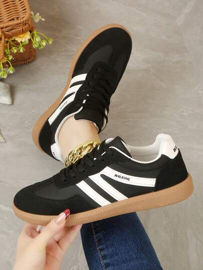 Zapatos casuales multifuncionales de moda para mujer, zapatillas casuales con cordones, puntera redonda y suela de goma, en color negro y caqui, zapatos combinables para uso diario, tallas 36-41, de moda