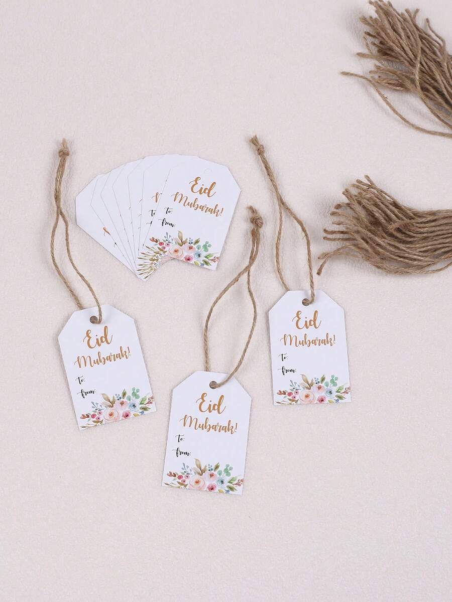 30 Stücke/50 Stücke/100 Stücke/200 Stücke Eid Mubarak Geschenkanhänger, bunte Blumenmuster Eid und Ramadan Party Dekorationen, goldene Akzente, unverzichtbar für DIY Geschenkverpackung