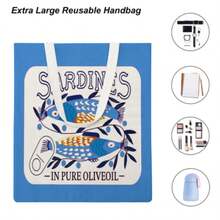 Fashionable Sardine Print Canvas Bag, Sardine Themed, Unisex Large Capacity Shoulder Bag, Shopping Bag, Lightweight Travel Luggage Bag, Reusable Student Commuter Canvas Bag, Suitable As Birthday Gift For Family And Friends - Multicolor - View 25