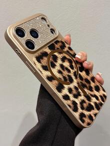 Magnetic Wireless Charging Phone Case Compatible With IPhone 17, Decorated With Rhinestones, Leopard Print Design, And Shockproof PC Material. Compatible With IPhone 15/14/13/12/11 Pro Max, 14 Plus/15 Plus, Rugged Phone Case With Drop Protection. - Multicolor - View 4