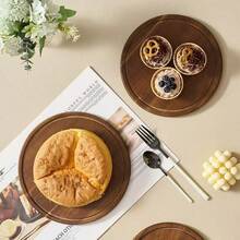 1/2pcs Natural Acacia Wood Round Chopping Board - Elegant Tabletop Decor For Kitchen, Dining Room, Party, Holiday, Cutting Board, Kitchen Tool - Ideal Christmas, Thanksgiving, Valentine's Day, Halloween Gift - Autumn Home Decor, Party Table Accessory, Stylish Kitchen Gadget, Must-Have For Cooking Enthusiasts - Orange - View 4