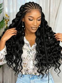 13x6 Lace Front Braided Wig, Unique Wavy Braid Hairstyle, Fashionable Wig For Daily Wear And Workplace, Great Gift - 黑色 - 查看 5