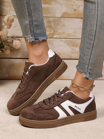 Women's New Flat Lace-Up Outdoor Commuting Casual Shoes, Fashion Versatile College Style Sneakers, Plus Size