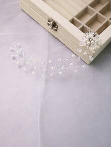 1pc Versatile Minimalist Faux Pearl Bride Headband Clip, Hair Accessory For Wedding Hairstyle - White - View 7