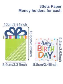 3个生日快乐红包，彩色生日派对红包袋，生日现金礼包，现金盒，宝宝一周岁生日礼物包装卡，一周岁生日礼物包装用品，生日红包，生日派对小礼物，生日装饰，生日派对用品，生日派对装饰品，派对礼物 - 白色 - 查看 9