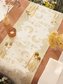 1 Stück Tischläufer aus Leinen mit Muster eines Mittelöstlichen Ramadan Stern- und Halbmond-Laternen-Motivs, geeignet für Feste, Partys, Geburtstage, Abendessen, Küchen- und Esszimmer-Dekoration, Schuhschrank- und Aufbewahrungsabdeckung, ganzjährige Heim- und Textil-Dekoration - Verschiedenfarbig - Übersicht 4