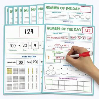 10 PCS Double-Sided Number Of The Day Math Dry-Erase Charts, Erasable Educational Tool For Place Value, Place Value Chart And Number Line Skills Practice, Math Learning Tool For Kids
