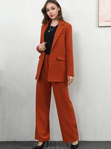 FD1114 Spring Women's Two Pieces Set Long Sleeve Coat &Office Business Pants - Coffee Brown - View 6