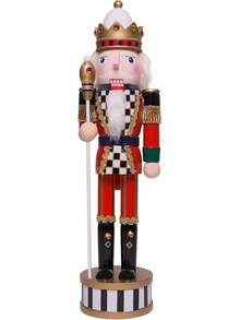 15 Inch Christmas Nutcracker Ornament Checkered Wooden Soldier Figure Festive Collectible Nutcracker Gift Suitable For Table, Desktop, Fireplace Decoration Christmas Party Supplies - Rìu - Xem 1