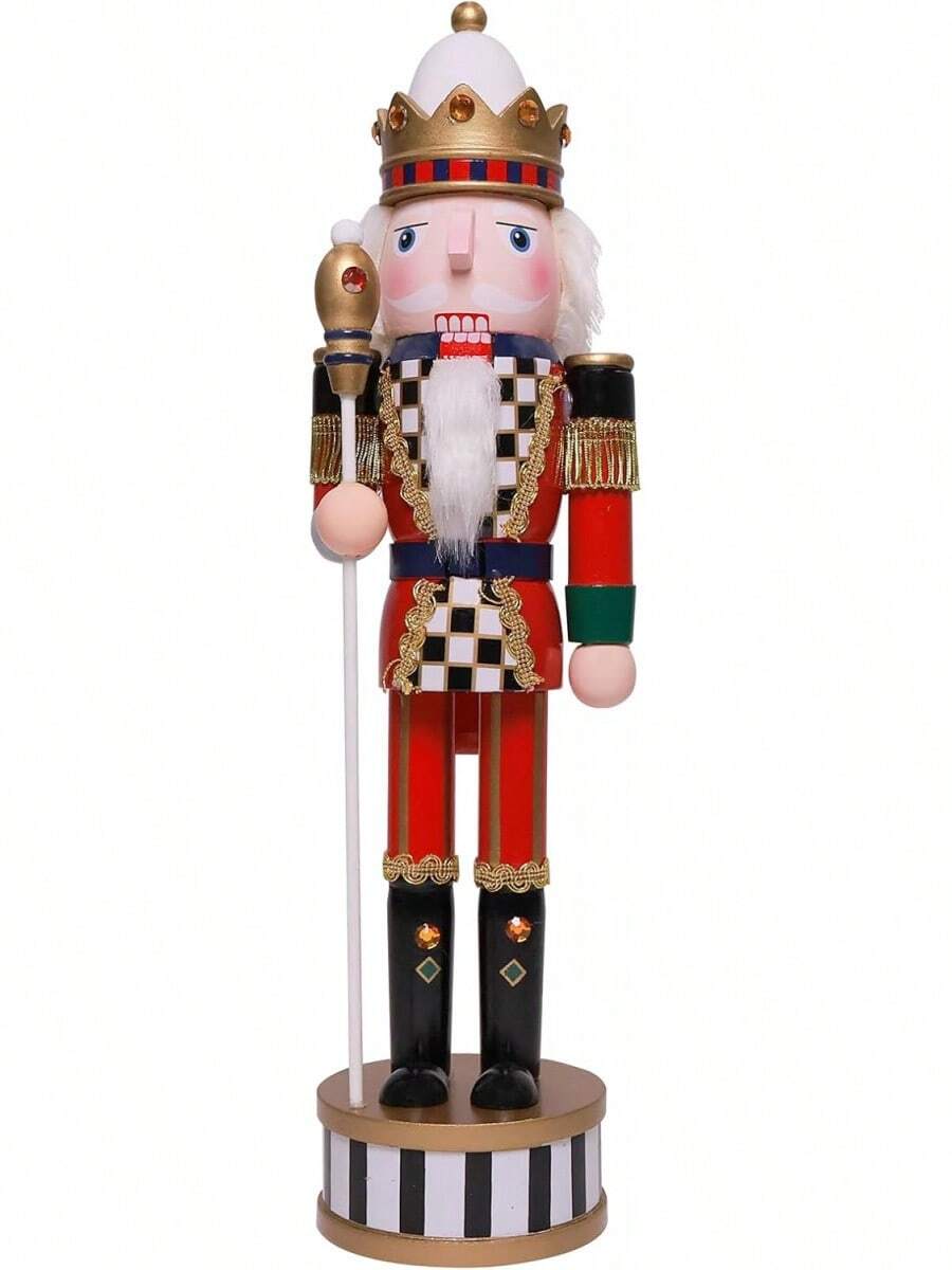 15 Inch Christmas Nutcracker Ornament Checkered Wooden Soldier Figure Festive Collectible Nutcracker Gift Suitable For Table, Desktop, Fireplace Decoration Christmas Party Supplies - Rìu - Xem 1