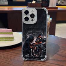Funda antideslizante para teléfono con diseño de motociclista para aventuras nocturnas, fabricada en TPU. Compatible con teléfonos ,  17,  16 Pro Max,  15 Pro Max,  13 y  12. Fabricada en TPU, ofrece protección contra golpes y caídas. Un regalo ideal para familiares, amigos, seres queridos, parejas y Navidad. - transparente - Ver 2
