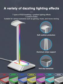 RGB Lighting Gaming Headphone Stand With Type-C Expansion Headphone Holder - Multicolor - View 6