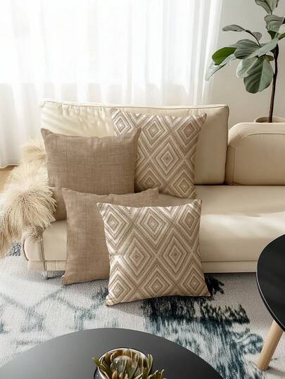 4 fundas decorativas para almohadas, con patrón geométrico, 100% de fibra de poliéster hipoalergénica, material de lino vintage, con cremallera oculta, lavables a máquina, diseño minimalista y moderno de líneas, con cierre de cremallera, fundas para cojines decorativos para sofá, sala de estar, dormitorio, sin relleno de almohada