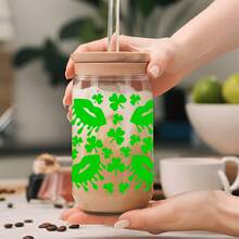 4片装圣帕特里克节幸运图案UV DTF杯贴，适用于16盎司利比玻璃杯 - 防水3D水晶转印贴纸，可用于DIY手工制作、马克杯、笔记本电脑等 - 多色-款式3 - 查看 4