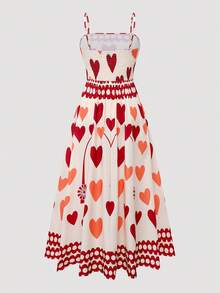 Bộ váy voan in hình trái tim thanh lịch dành cho nữ và áo khoác cardigan hai mảnh, trang phục lãng mạn cho ngày lễ tình nhân - Màu Đỏ Sâu - Xem 5