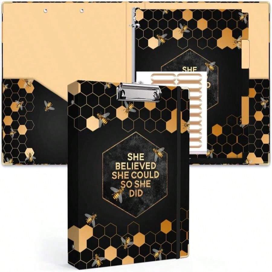 Lateefah 3 Ring Binder, 1 Inch Round Ring Binder With 5 Tab Dividers, Cute Clipboard Binders With 2 Pockets, Decorative Three Ring Binder For Women, School And Office Supplies - MàuE - Xem 1