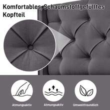 Lit Simple Hydraulic Rembourré 90x200cm, Sommier à Lattes En Métal, Cadre De Lit Moderne With Space De Rangement, Cotton, Gris - 灰色 - 查看 5