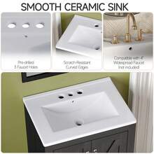 Vabches Bathroom Vanity With Sink Set,  24 Inch / 30 Inch Modern Bathroom Cabinet With Ceramic Basin & Doors, Freestanding Storage Cabinet With Adjustable Shelf, Vintage Vanity With Ceramic Sink - màu đen - Xem 6