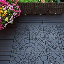 Textured Stone 12-Inch Patio Tiles, DIY Interlock Deck Tiles, Porch, Pool, Balcony, Yard Tiles, Quick And Easy Installation, Backyard, Pool, Balcony, 44 Pieces