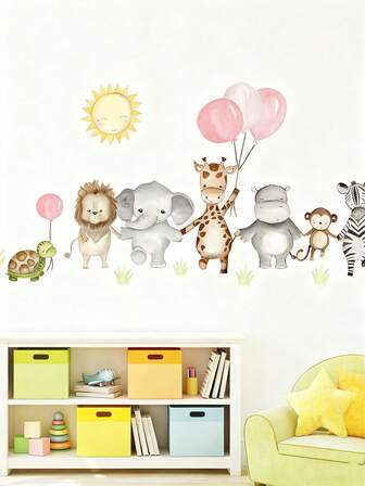 1pc Cute Cartoon Animal Wall Stickers Suitable For Boys And Girls In Cute Rooms - Self-Adhesive PVC Stickers, Including Giraffes, Lions, Elephants, Zebras, Etc. - Semi Smooth Surface Treatment, Irregular Shape - Suitable For Daycare And Teen Bedroom Decoration, Teen Room Decoration | Fun Animal Theme | Easy To Install Room Decoration