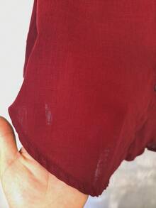 Women's Long-Sleeved Linen Shirt - 酒紅色2 - 查看 3
