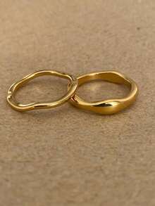 Z.W BIJUX - Pair Of Titanium Steel Rings, Fashionable Jewelry For Women. With Box. - Silver Without Box. - View 2