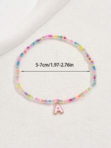 1 Pc Elegant Colorful Elastic Beaded Initials Anklet For Girls Innovative And Cute Colorful Beaded Pink 26 Letter Pendant Anklet Suitable For Giving To Good Friends - Multicolor - View 2