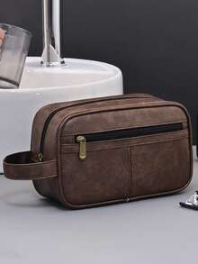 男士商务旅行便携手拿包，PU材质男士洗漱包，干湿分离，分区收纳，高品质大容量枕形包，复古收纳包，男士礼物，复古情人节礼物，情人节洗漱包 - 彩色 - 查看 14