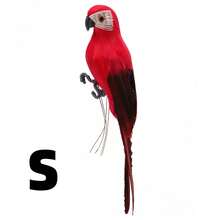 25/35厘米手工仿真鹦鹉创意羽毛草坪摆件动物鸟类花园鸟类道具装饰创意手工仿真鹦鹉动物鸟类花园道具装饰微型羽毛草坪娃娃摆件逼真人造大鸟羽毛假肩鹦鹉装饰模型用于装饰工艺品 - 紅色 - 查看 15