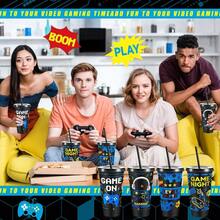 Vasos de plástico de 24 onzas reutilizables con tapa y pajitas para fiestas de videojuegos para adultos, decoraciones de mesa para fiestas de cumpleaños de jugadores, azul - negro azul - Ver 5